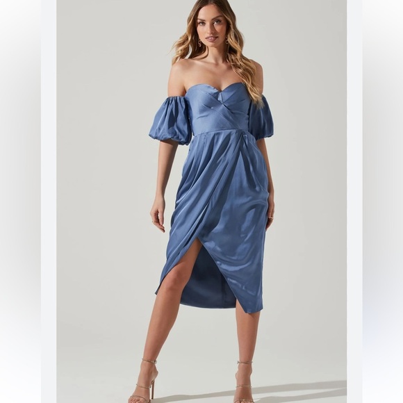 ASTR the Label Zurina Off Shoulder Puff Sleeve Midi Dress - Picture 1 of 5